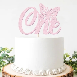 50% OFF: ONE Butterfly Glittering Pink Cake Pick Topper